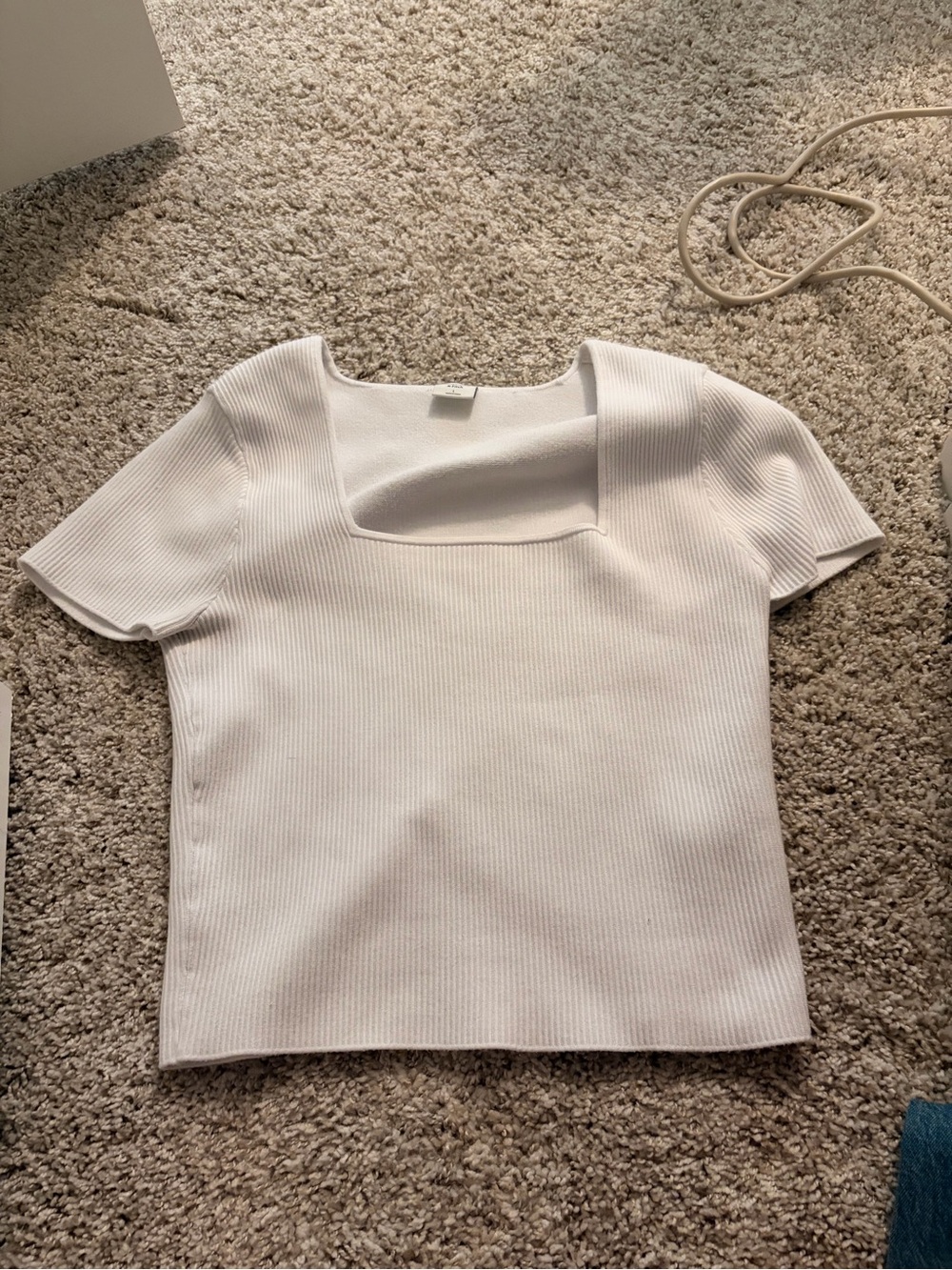 Abercrombie & Fitch White Ribbed Square-Neck Tee